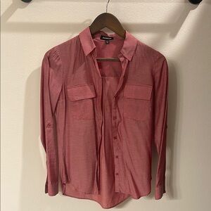 Express Red Button Down Shirt, Polka Dot